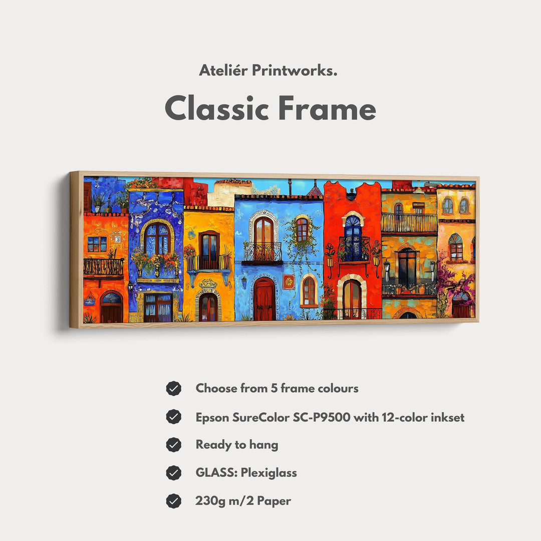 Colourful Houses Large Horizontal Framed Canvas Wall Art - Atelier Printworks