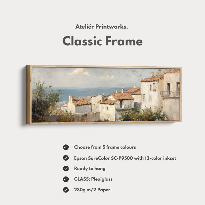 Mediterranean Coastal Seascape Large Framed Long Canvas Horizontal Wall Art - Atelier Printworks