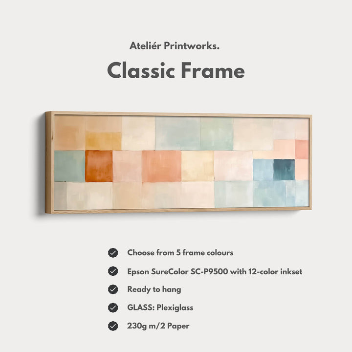 Abstract Pastel Long Framed Horizontal Canvas Wall Art - Atelier Printworks