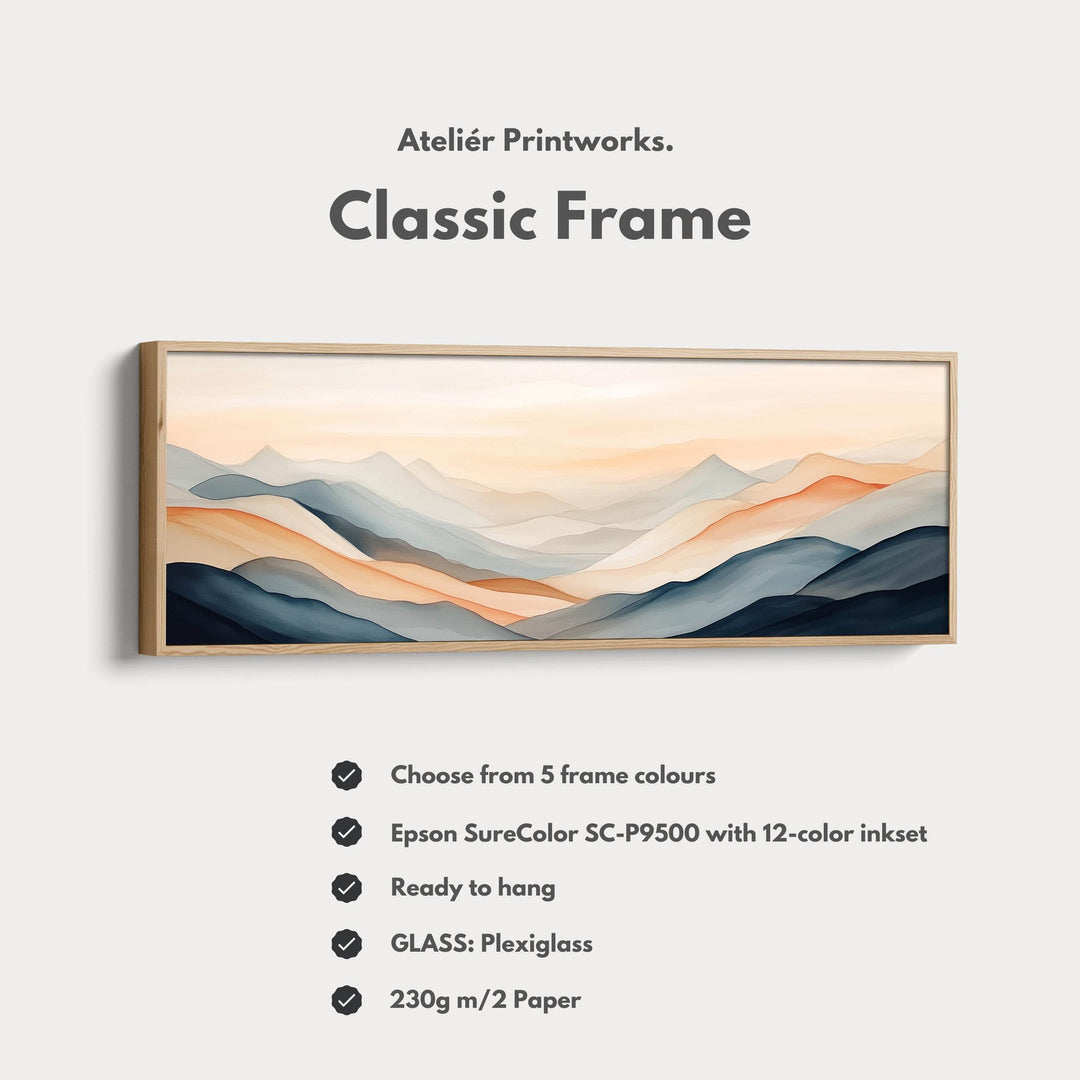 Muted Abstract Mountains Large Wide Horizontal Wall Art Framed Canvas - Atelier Printworks