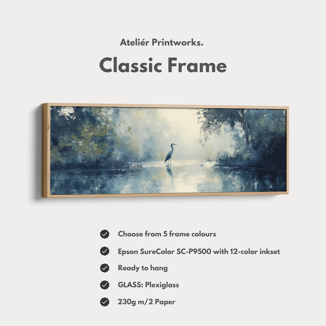 Muted Heron Long Horizontal Skinny Framed Canvas - Atelier Printworks