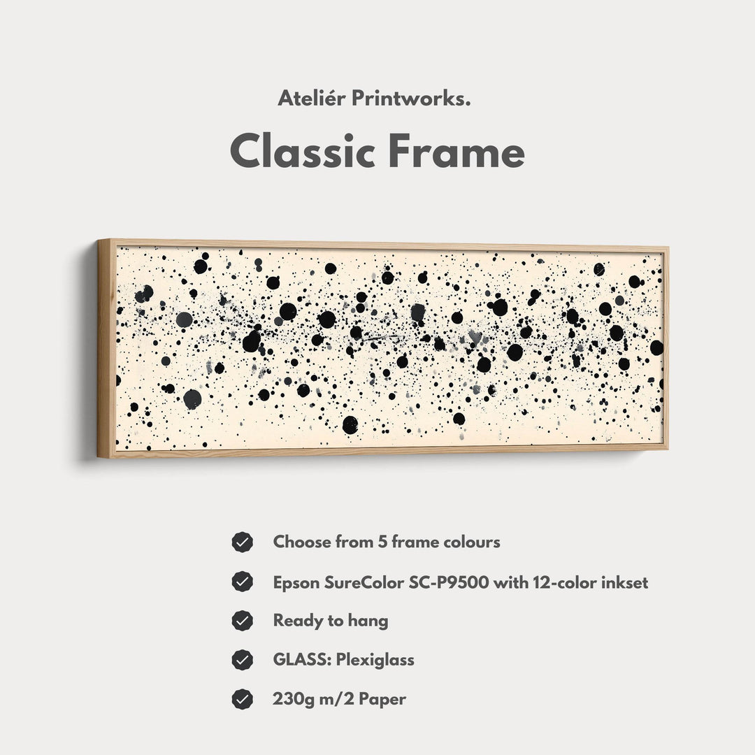 Black Abstract Dots Panoramic Large Framed Wall Decor - Atelier Printworks