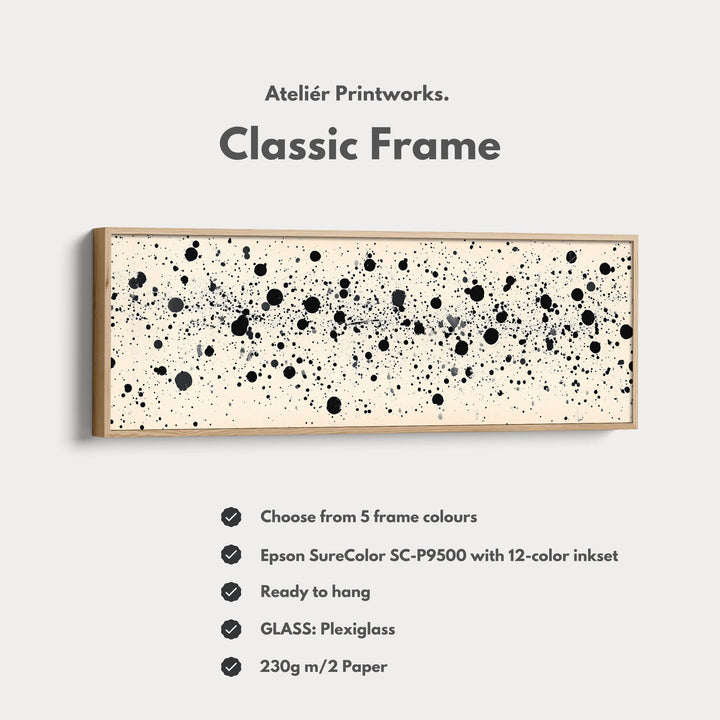 Black Abstract Dots Panoramic Large Framed Wall Decor - Atelier Printworks