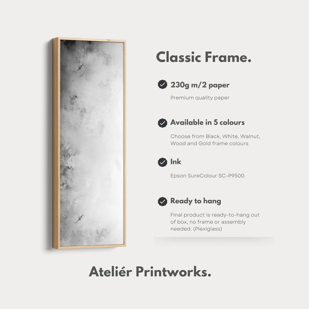 Large Framed Canvas Picture - Vertical Grey & White Abstract - Atelier Printworks