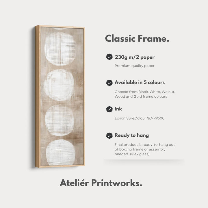 Minimalist Beige & White Abstract Vertical Wall Decor Large Framed Canvas - Atelier Printworks