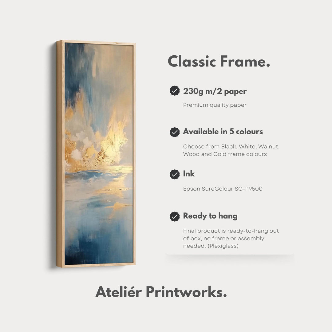 Large Framed Pictures - Abstract Blue & Gold Ocean Vertical Long Wall Art - Atelier Printworks