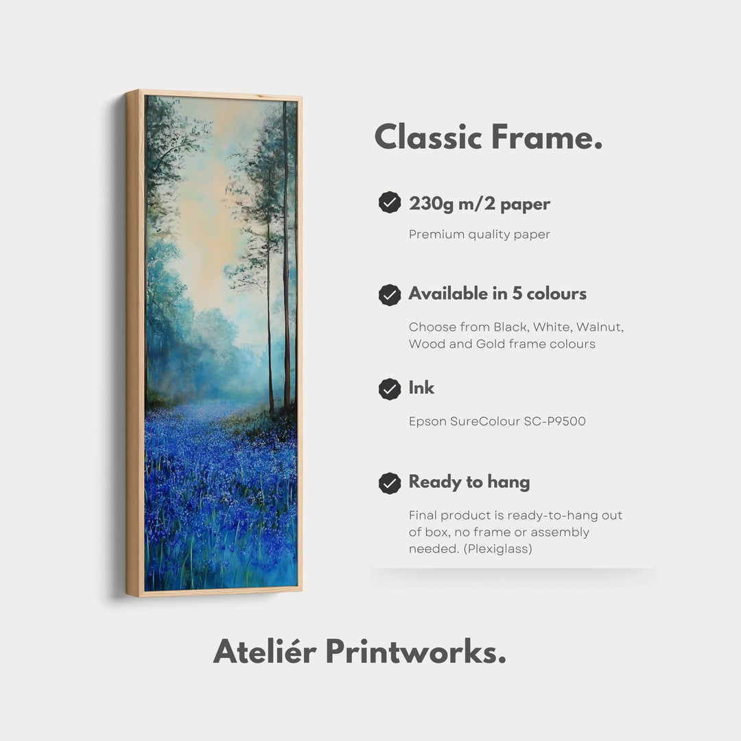 Vertical Long Wall Art Bluebell Forest Large Canvas Decor - Atelier Printworks