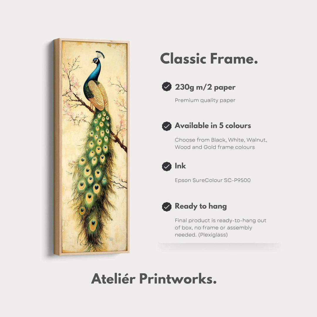 Large Canvas Peacock Framed Wall Art Long Vertical Wall Decor - Atelier Printworks