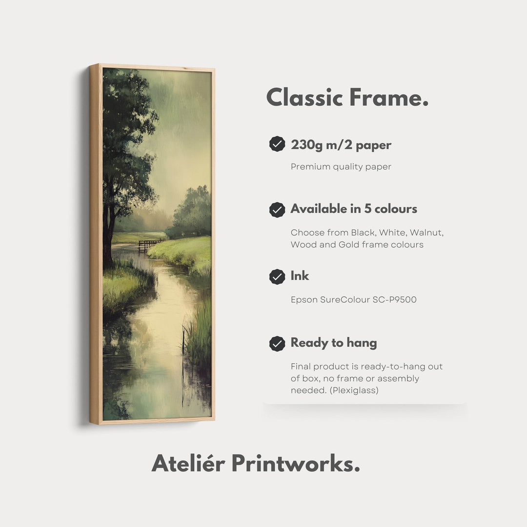 Large Long Vertical Wall Art Large Framed Canvas Tranquil River Picture - Atelier Printworks