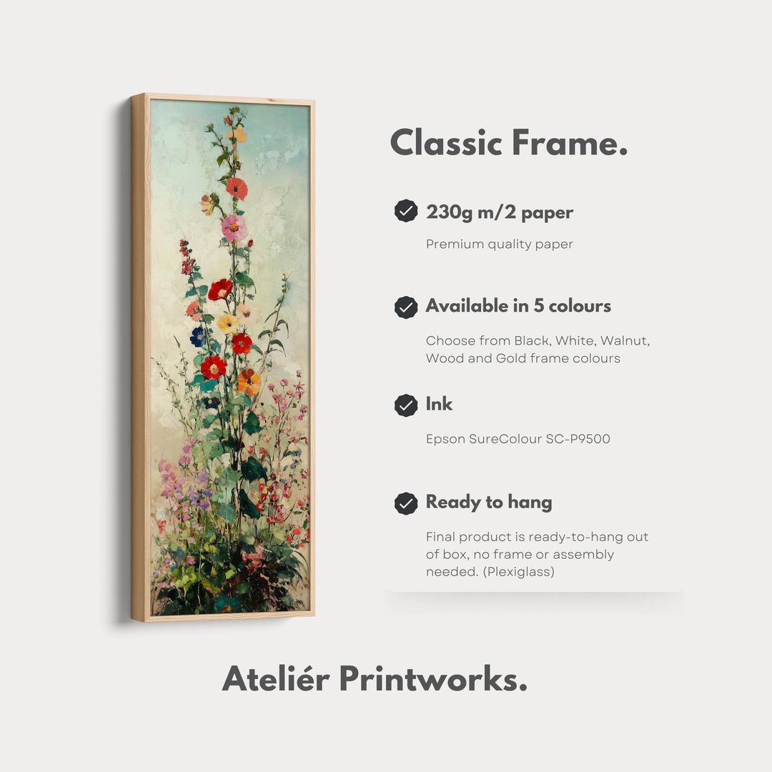 Floral Long Vertical Skinny Large Framed Canvas Decor - Atelier Printworks