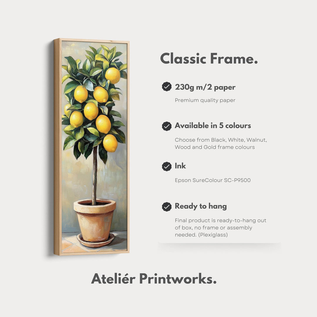 Narrow Kitchen Lemon Tree Tall Wall Art Large Framed Picture - Atelier Printworks