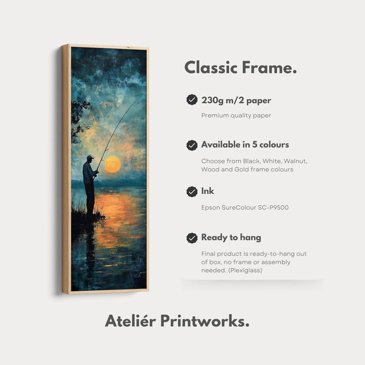 Long Narrow Vertical Large Canvas Wall Decor Sunset Fishing - Atelier Printworks