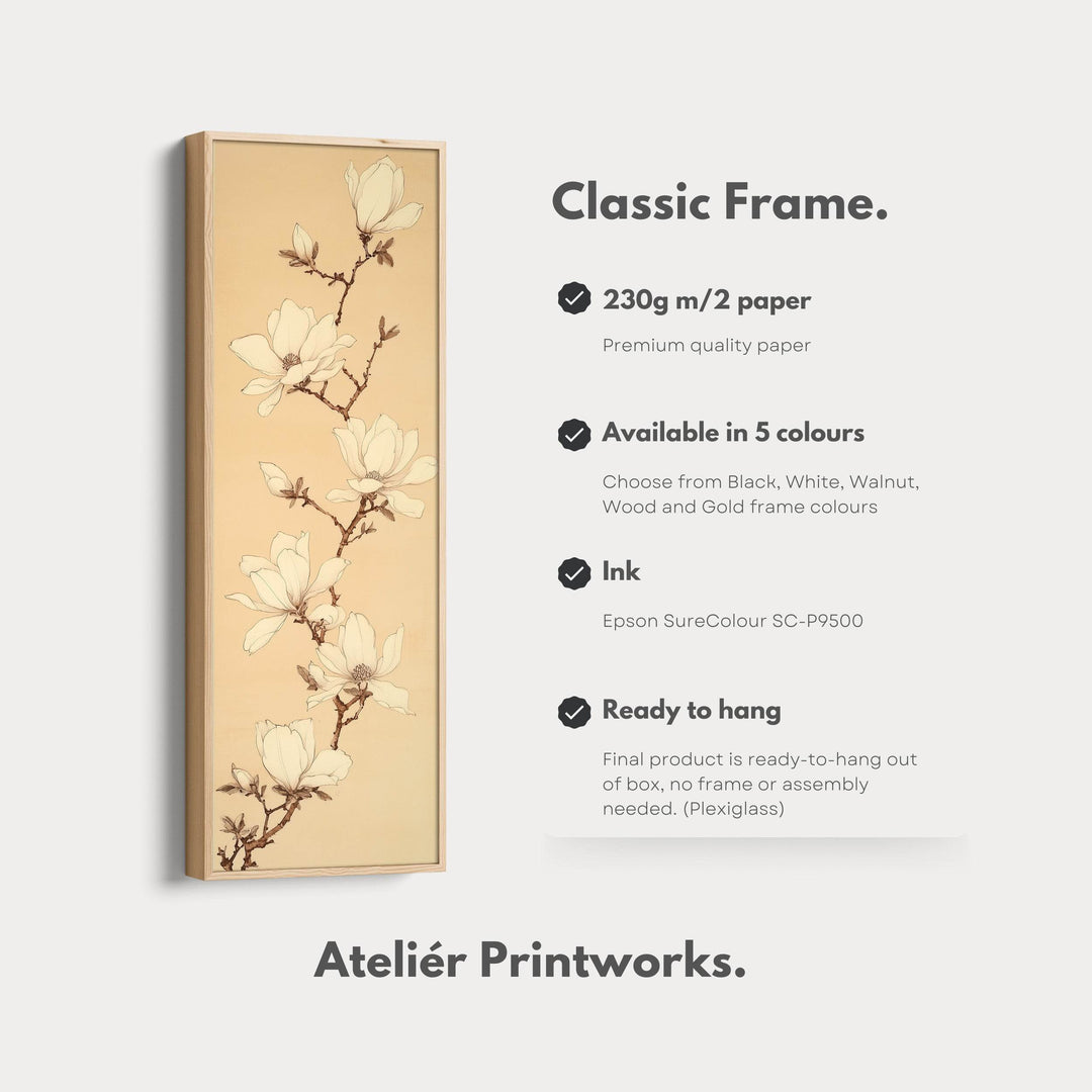 White Magnolia Long Narrow Vertical Wall Art Large Canvas Wall Decor - Atelier Printworks