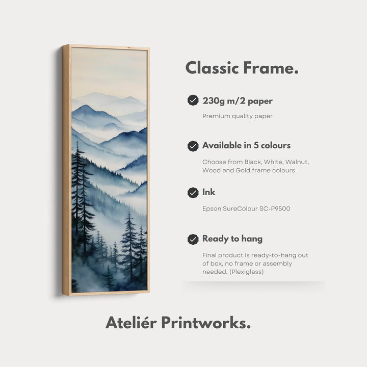 Watercolour Mountains Long Narrow Vertical Wall Art Large Canvas Wall Decor - Atelier Printworks