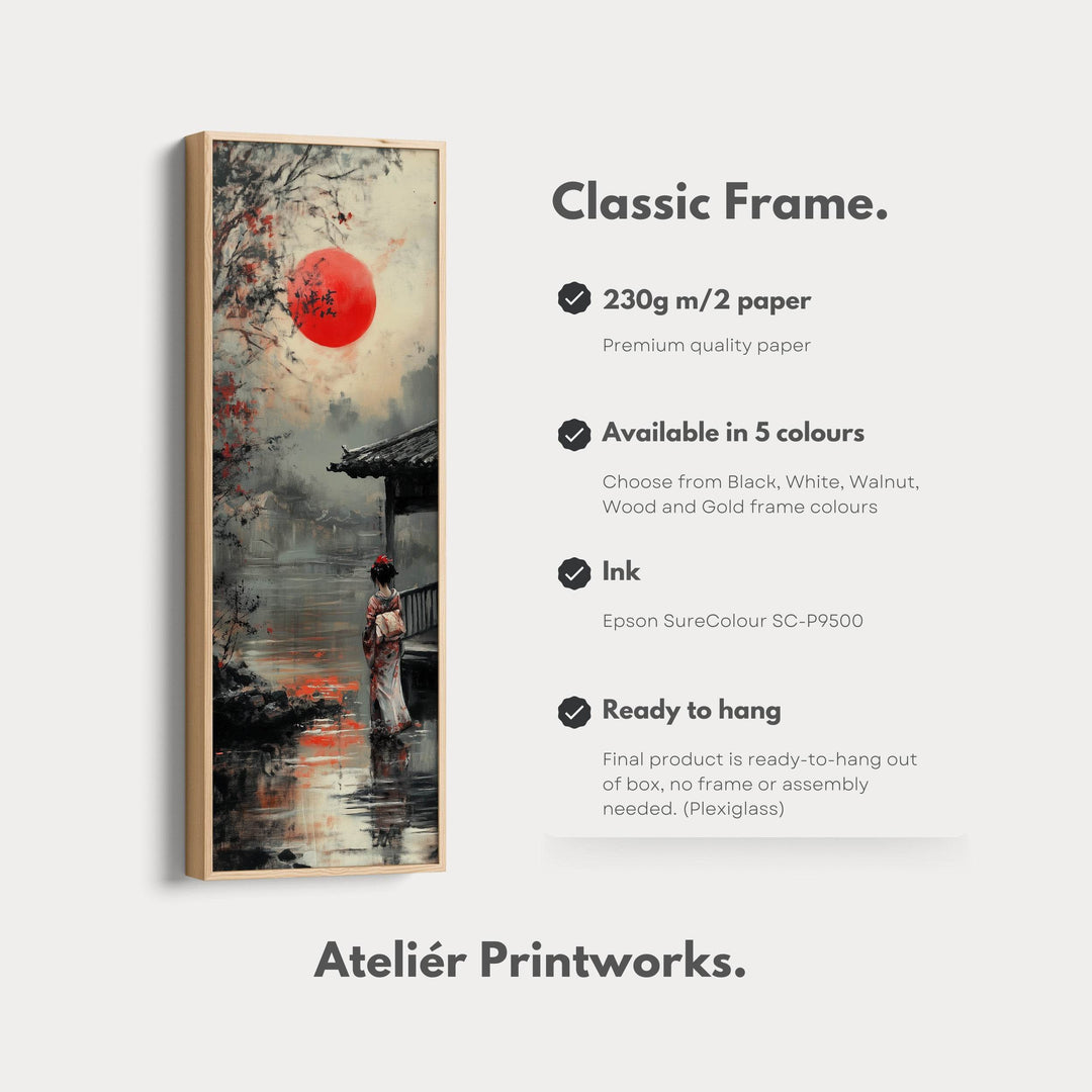 Japanese Geisha Long Narrow Framed Canvas Wall Art For Living Room - Atelier Printworks