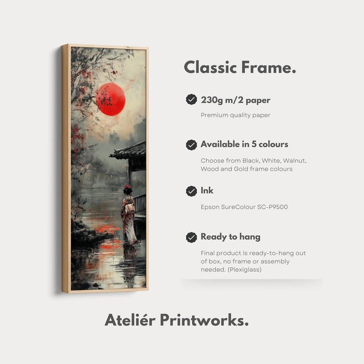 Japanese Geisha Long Narrow Framed Canvas Wall Art For Living Room - Atelier Printworks