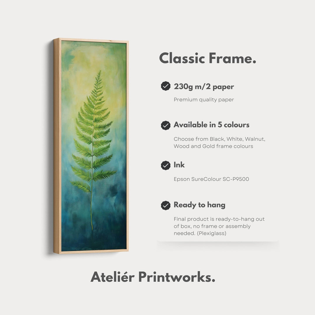 Fern Long Narrow Framed Canvas Wall Art For Living Room - Atelier Printworks