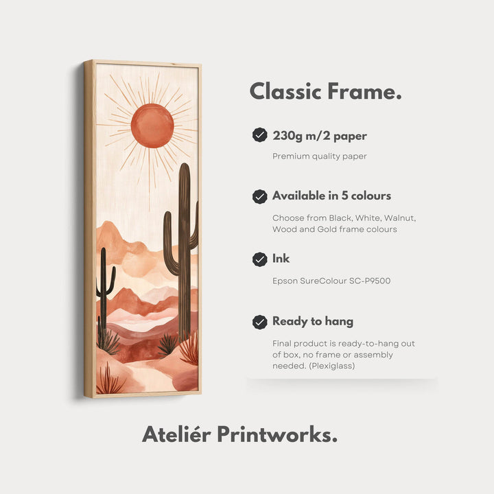Long Tall Vertical Framed Canvas Wall Art Cacti Desert Landscape - Atelier Printworks