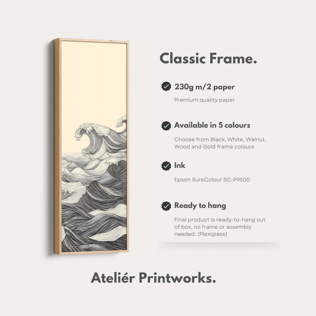 Vertical Abstract Ocean Wave Long Framed Canvas Decor - Atelier Printworks