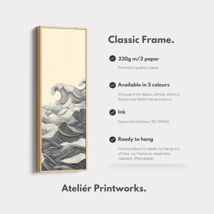 Vertical Abstract Ocean Wave Long Framed Canvas Decor - Atelier Printworks