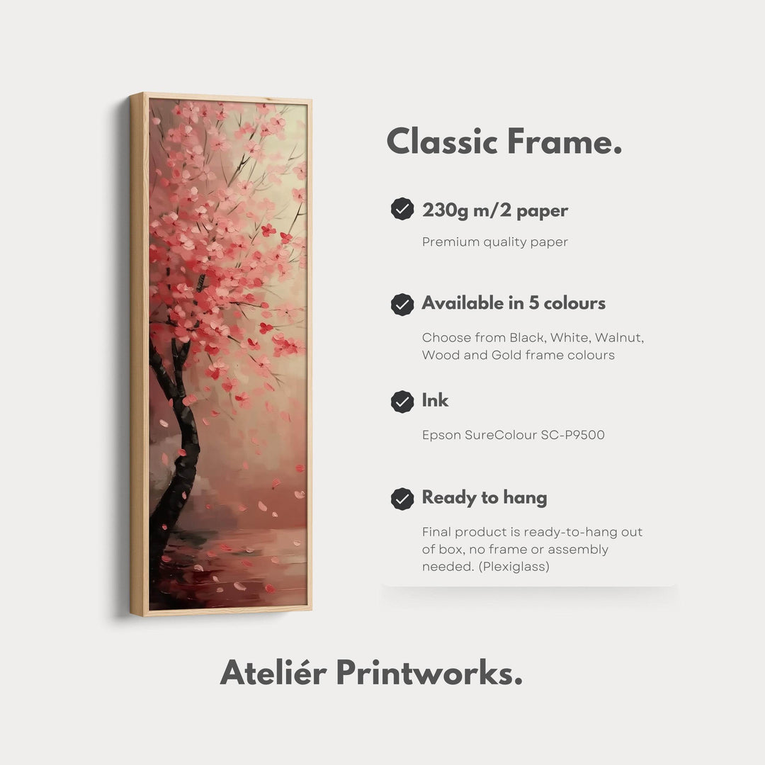 Cherry Blossom Large Framed Vertical Long Canvas Decor - Atelier Printworks