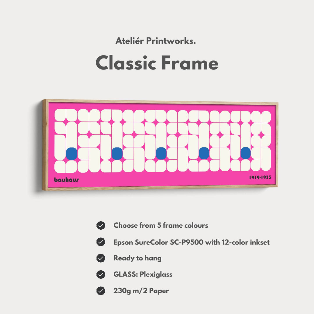 Pink Bauhaus Long Narrow Panoramic Framed Canvas Wall Art - Atelier Printworks