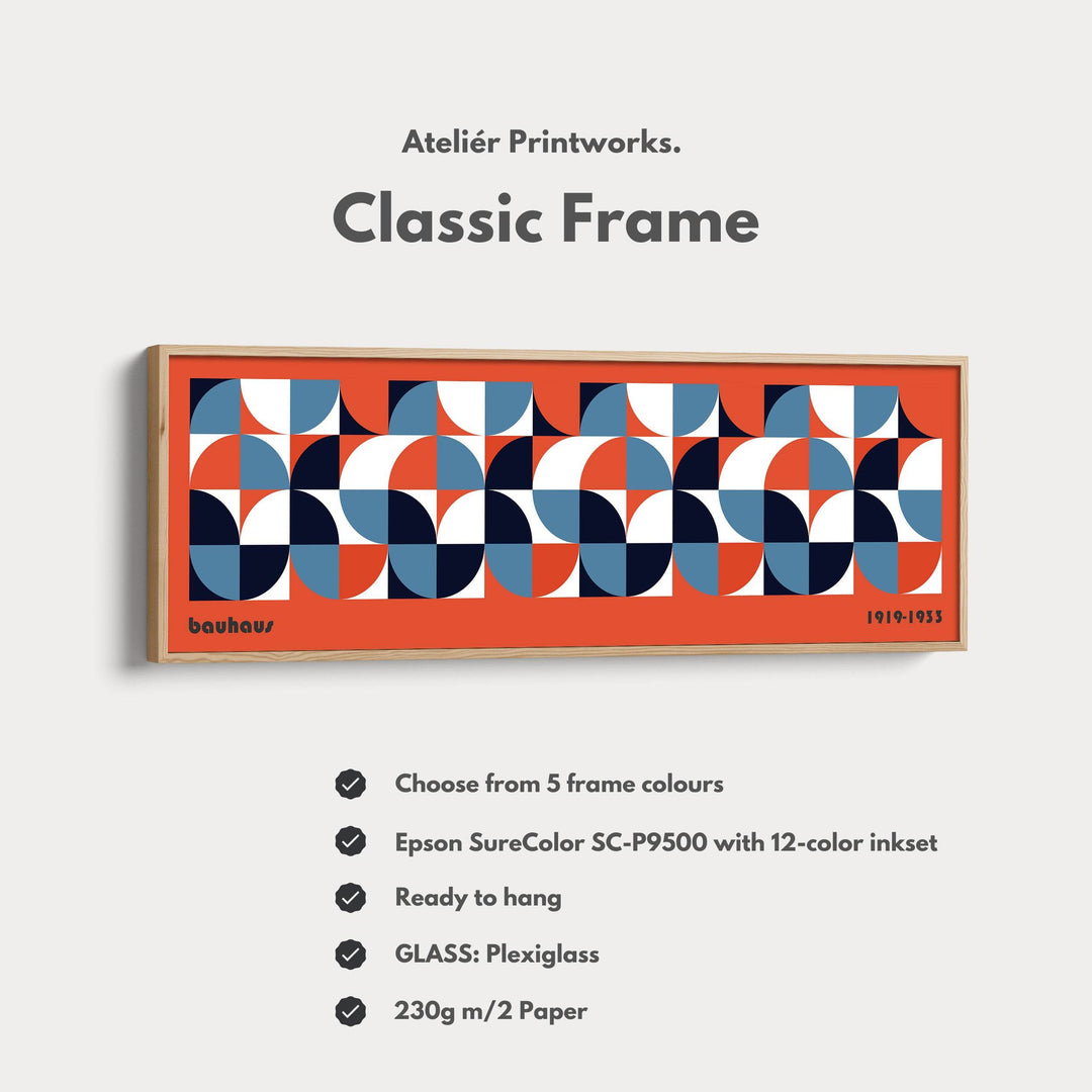 Red Bauhaus Long Narrow Panoramic Framed Canvas Wall Art - Atelier Printworks