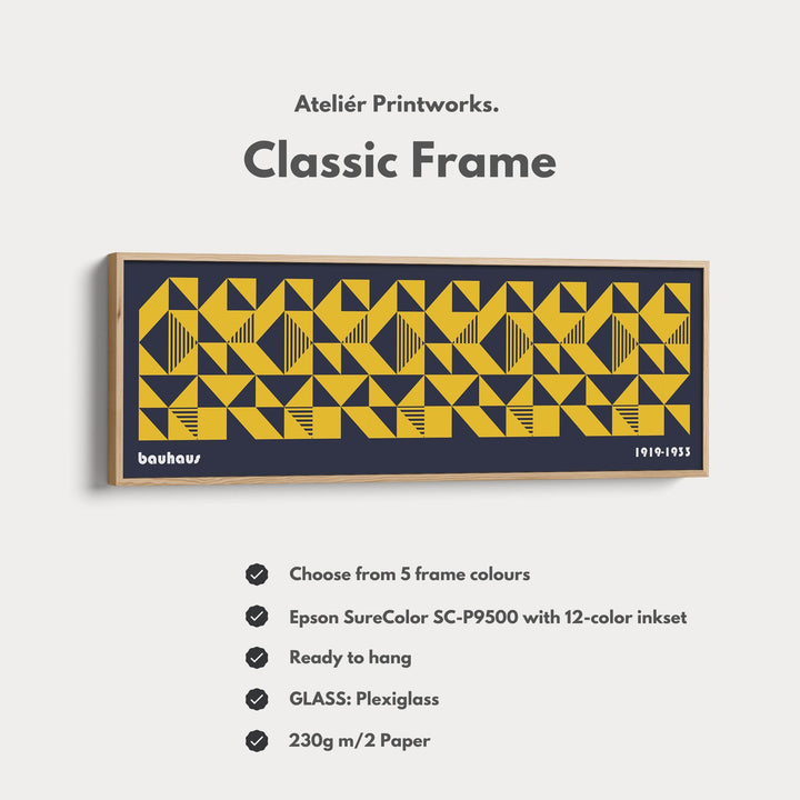 Dark Blue Bauhaus Long Skinny Panoramic Framed Canvas Wall Art - Atelier Printworks