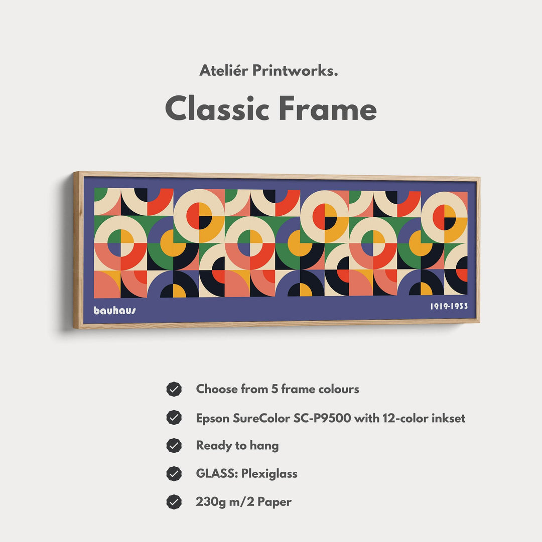 Horizontal Wall Art Violet Blue Bauhaus Large Framed Canvas - Atelier Printworks