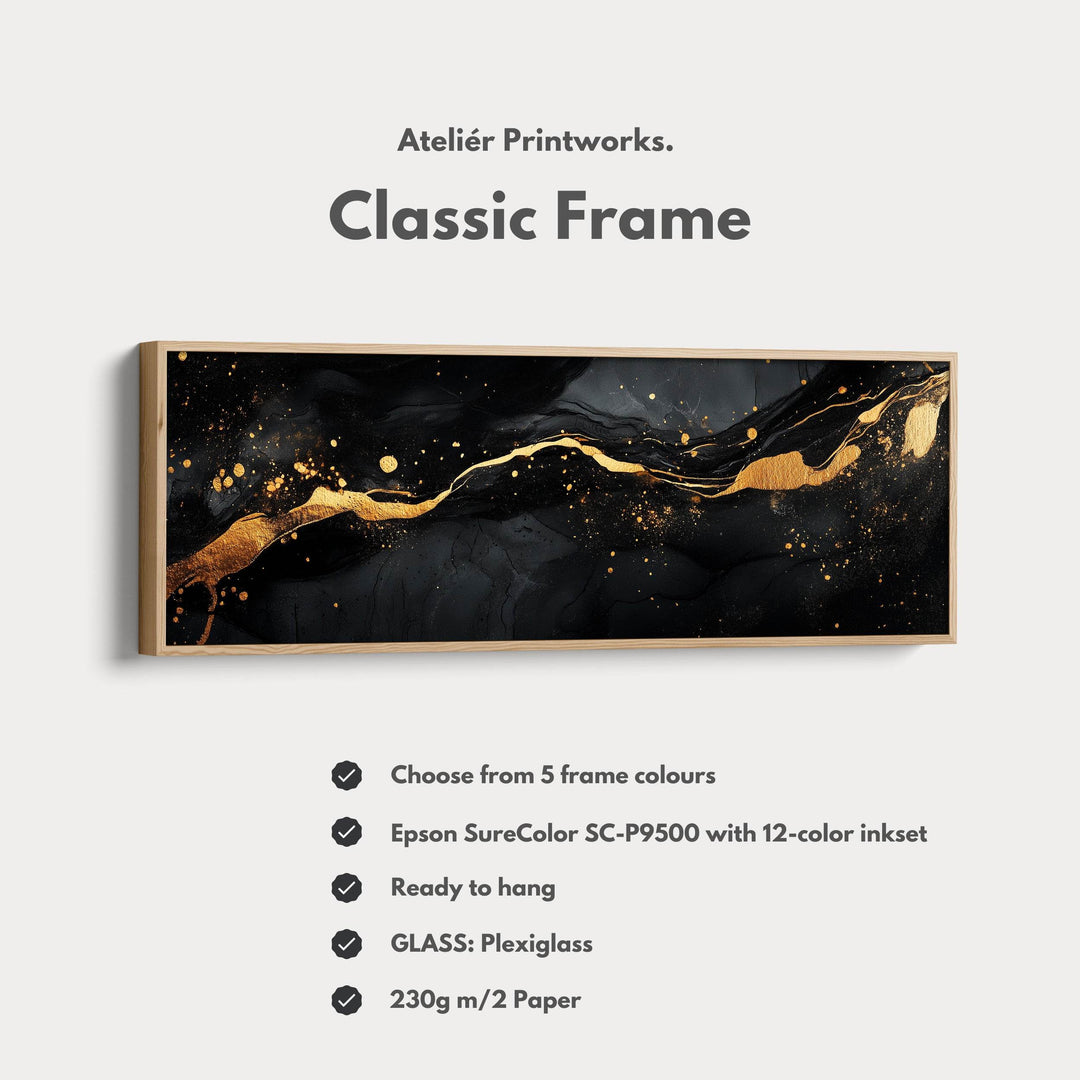 Gold & Black Abstract Horizontal Wall Decor Long Narrow - Atelier Printworks