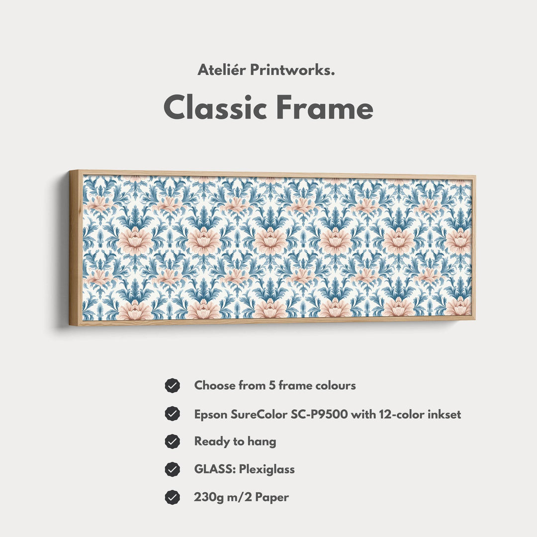Long Narrow Wall Art Blue Damask - Atelier Printworks