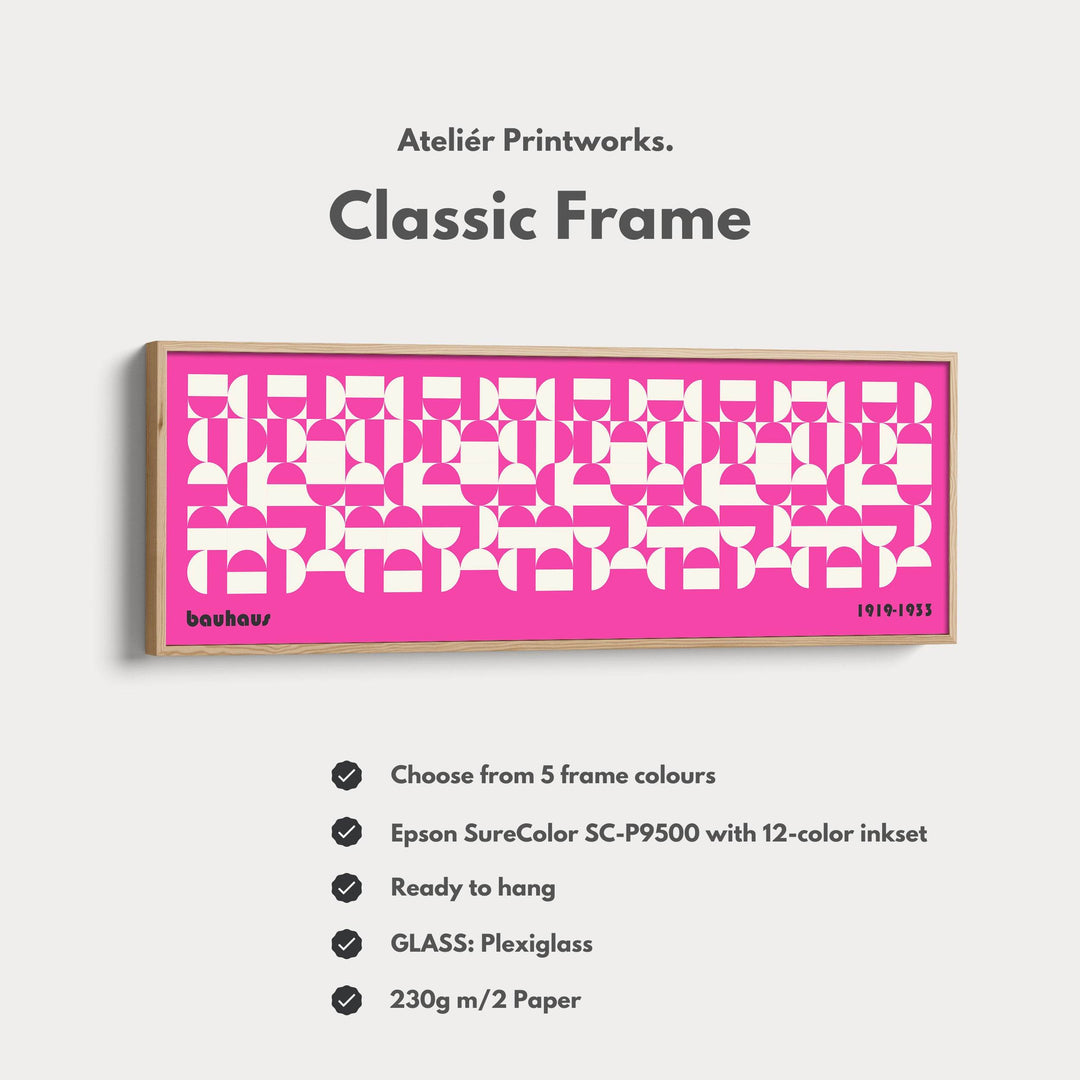 Large Framed Long Wall Art Pink Mid Century Bauhaus - Atelier Printworks