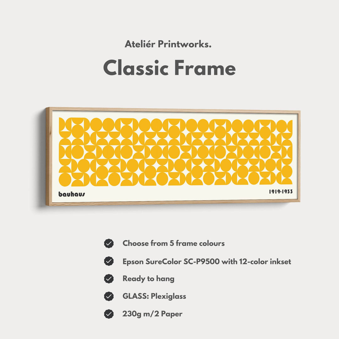 Large Framed Long Wall Art Yellow Mid Century Bauhaus - Atelier Printworks