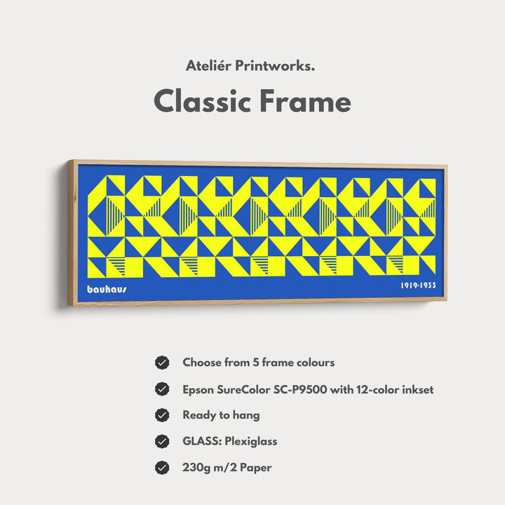 Blue & Yellow Large Framed Long Wall Art Mid Century Bauhaus - Atelier Printworks