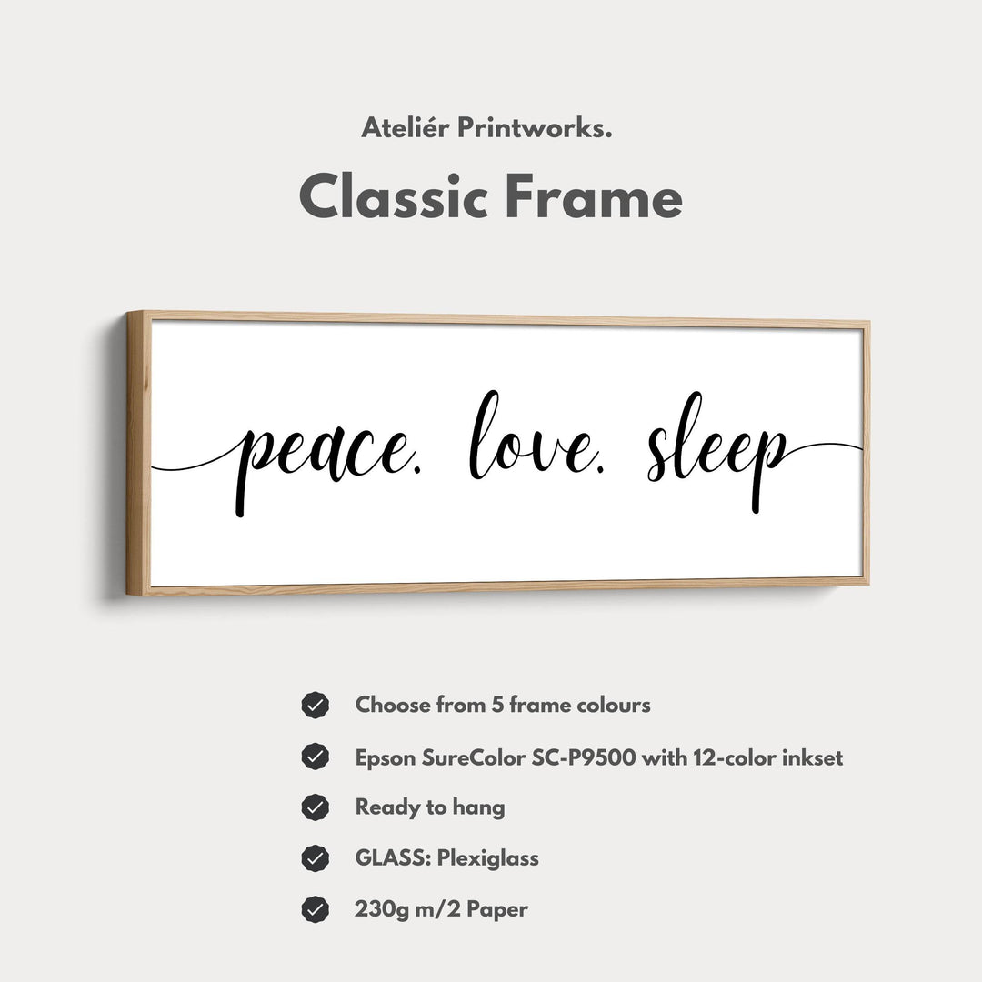 Guest Room Bedroom Large Above Bed Wall Art 'Peace Love Sleep' - Atelier Printworks