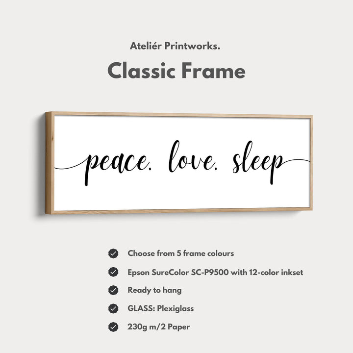 Guest Room Bedroom Large Above Bed Wall Art 'Peace Love Sleep' - Atelier Printworks