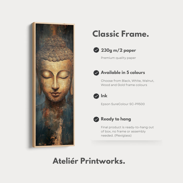 Golden Buddah Vertical Long Framed Canvas Wall Art - Atelier Printworks