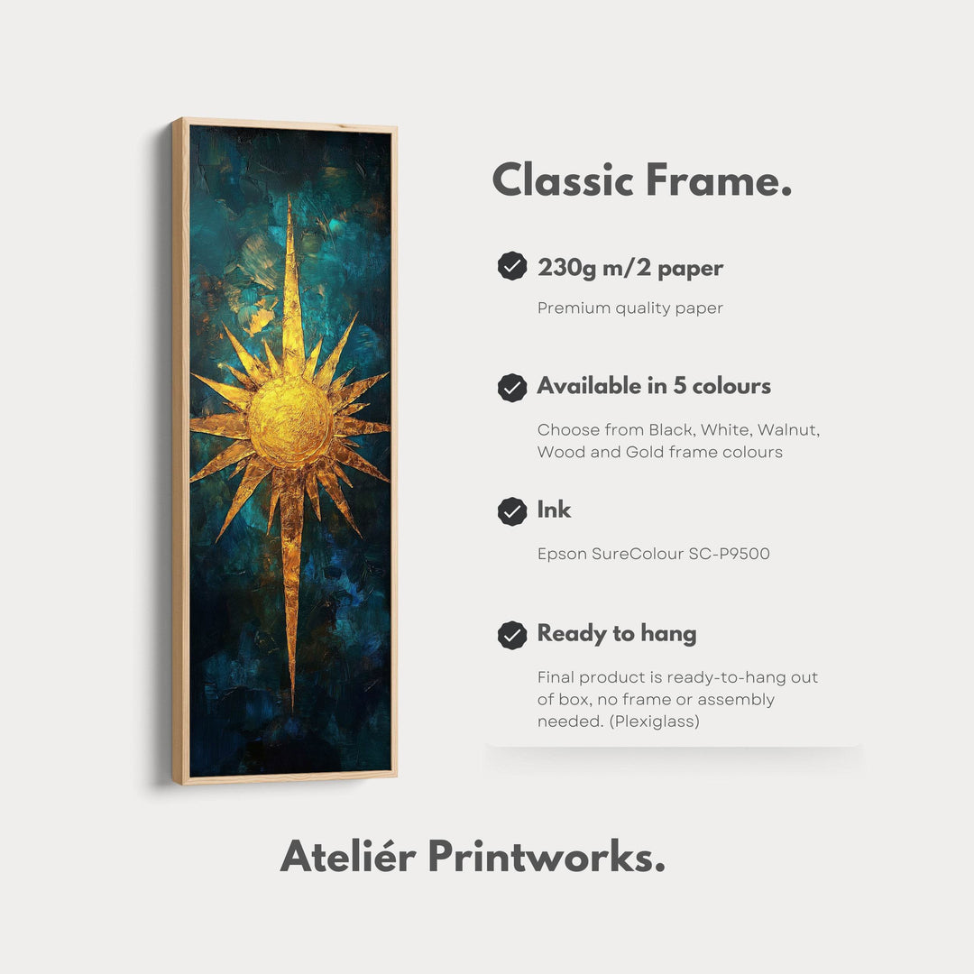 Compass Sun Vertical Long Framed Canvas Wall Art - Atelier Printworks