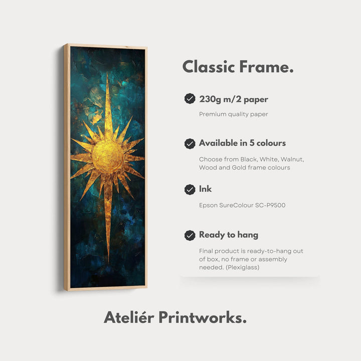 Compass Sun Vertical Long Framed Canvas Wall Art - Atelier Printworks