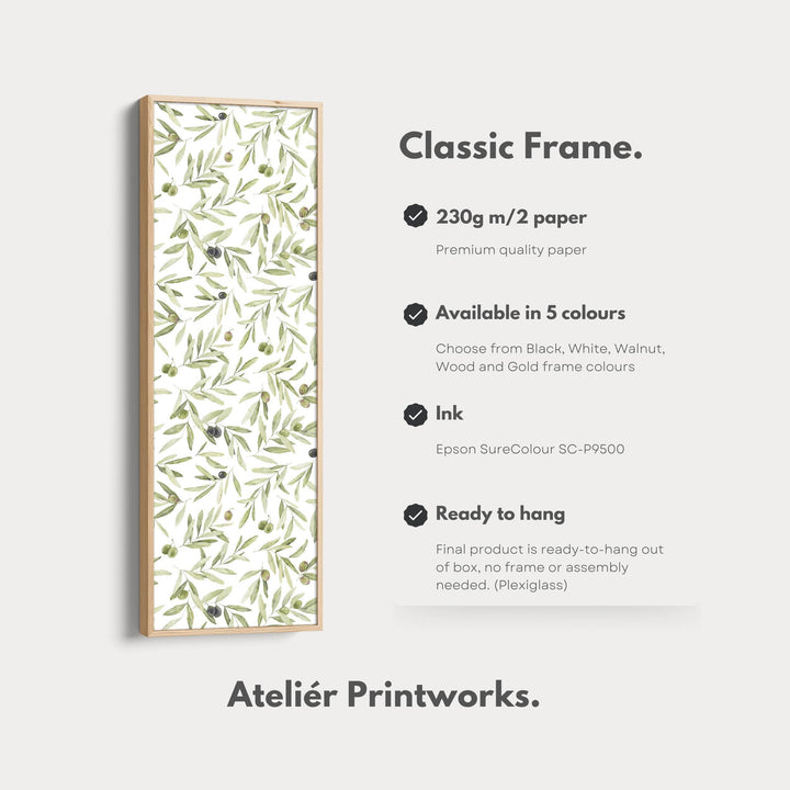 Minimalist Olive Leaves Long Vertical Framed Wall Decor - Atelier Printworks