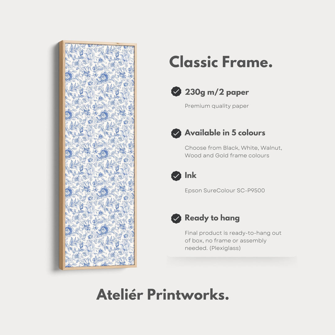 Vertical Floral Long Wall Art Blue & White Peonies - Atelier Printworks