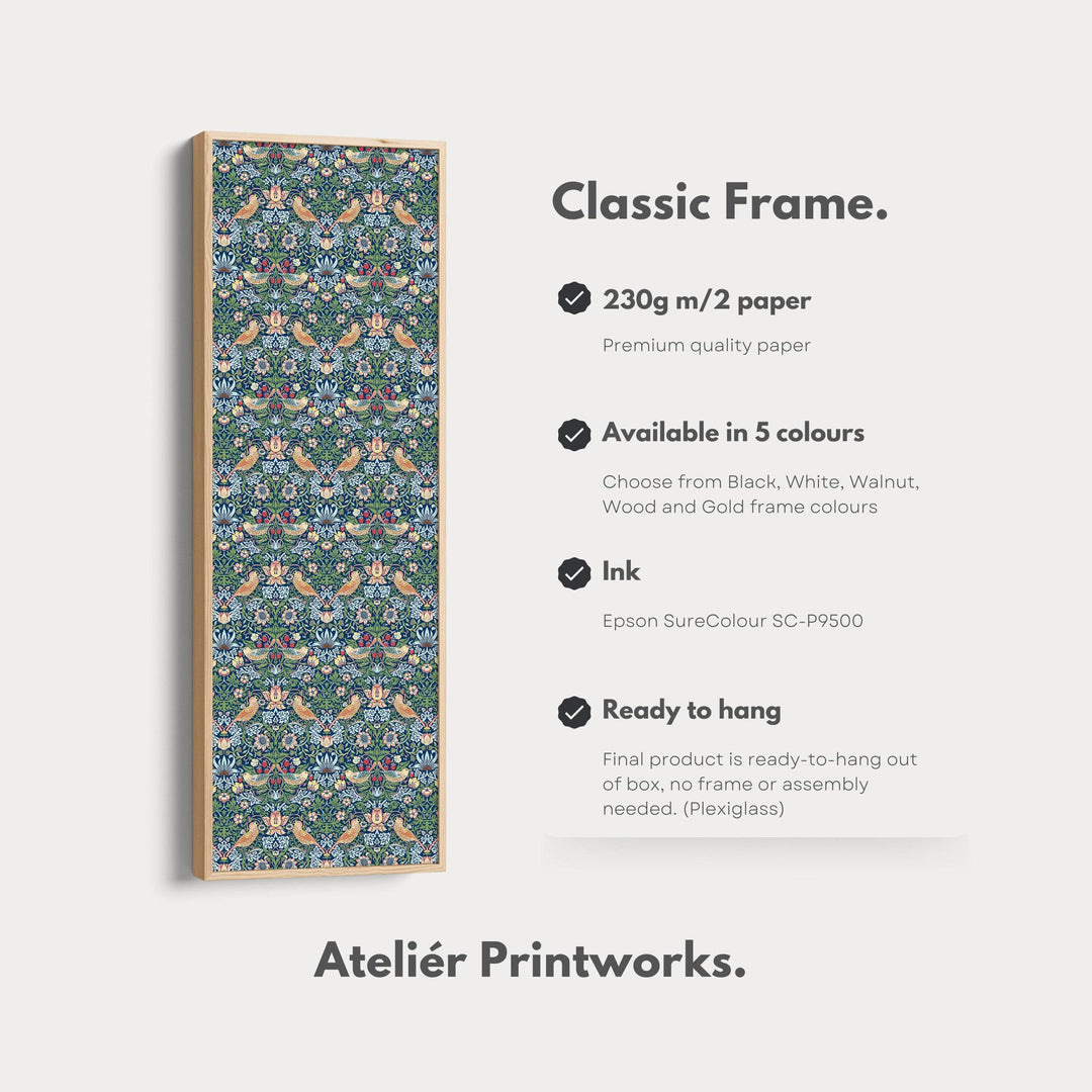 William Morris Strawberry Thief Blue Vertical Long Wall Art - Atelier Printworks