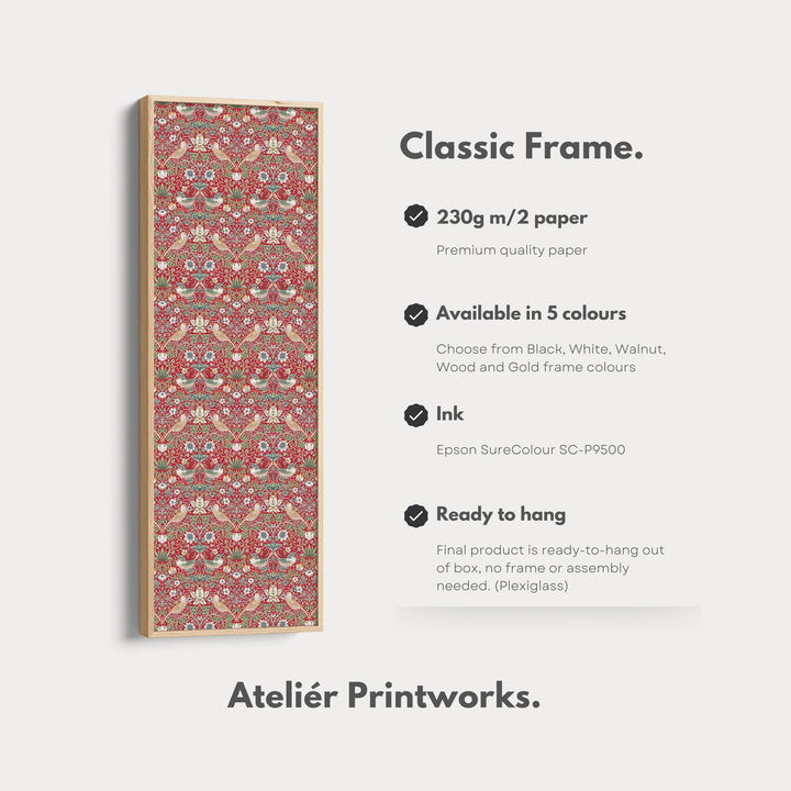 William Morris Strawberry Thief Red Vertical Long Wall Art - Atelier Printworks
