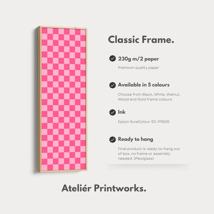 Pink Checkered Gingham Vertical Slim Wall Art - Atelier Printworks