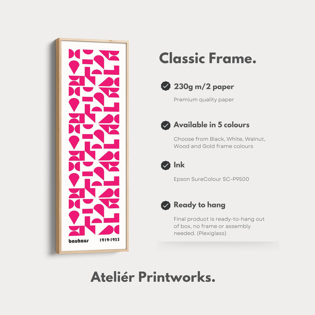 Pink Mid Century Bauhaus Vertical Long Canvas Wall Art - Atelier Printworks