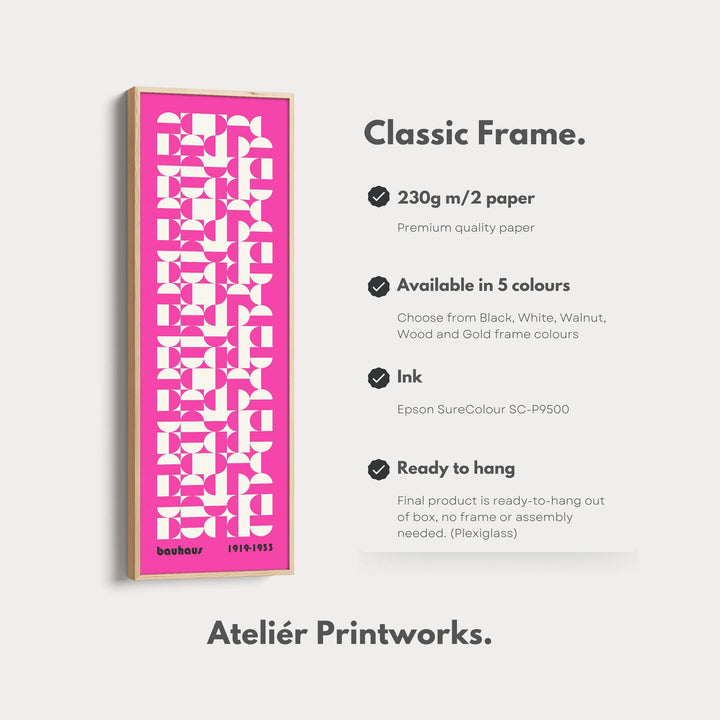 Vertical Long Wall Art Pink & White Bauhaus Geometric - Atelier Printworks