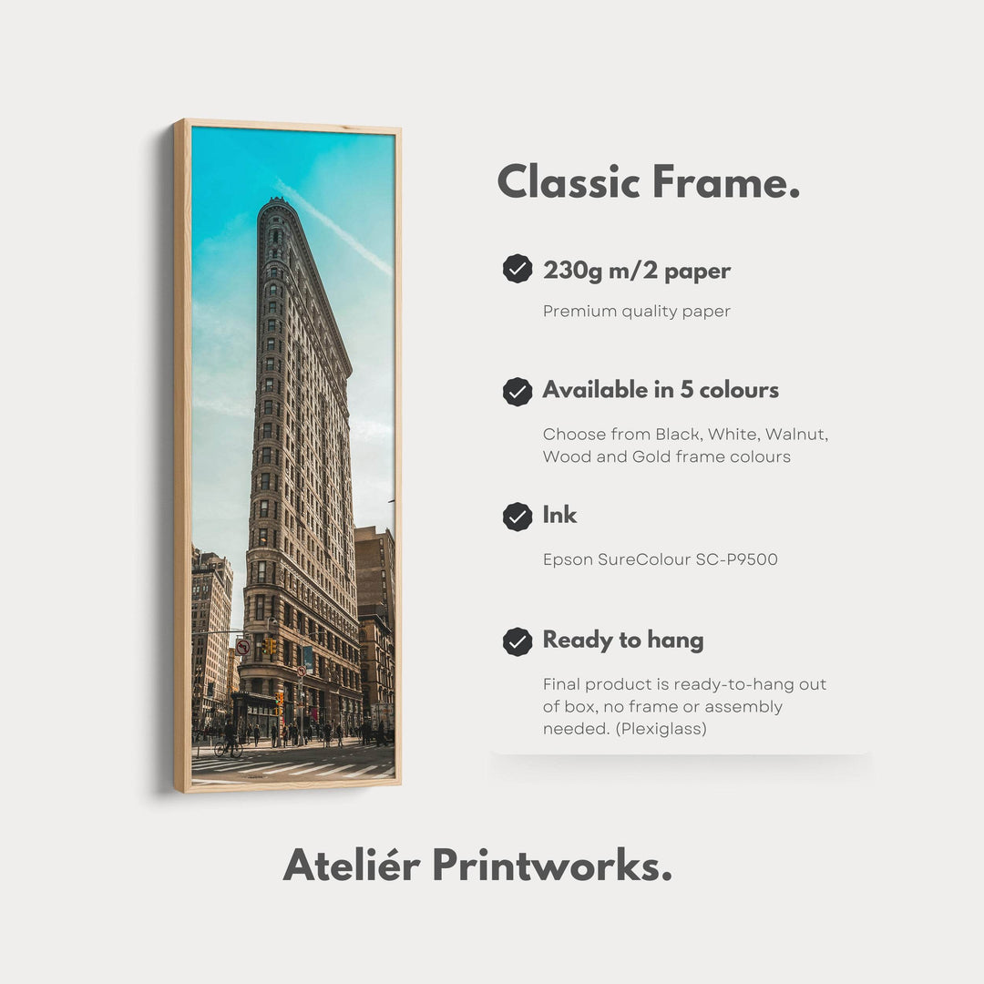 Large Framed Canvas Vertical Wall Art New York Flat Iron - Atelier Printworks