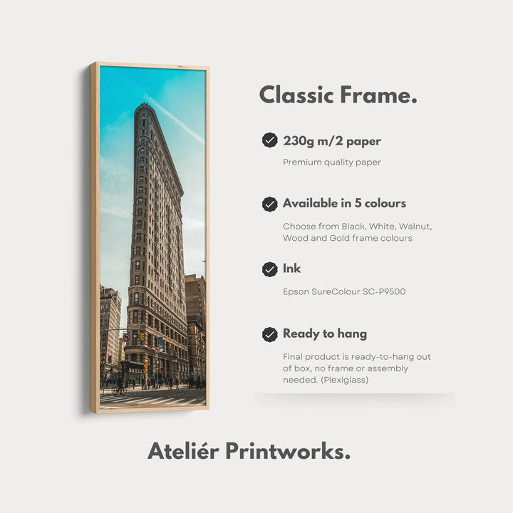 Large Framed Canvas Vertical Wall Art New York Flat Iron - Atelier Printworks