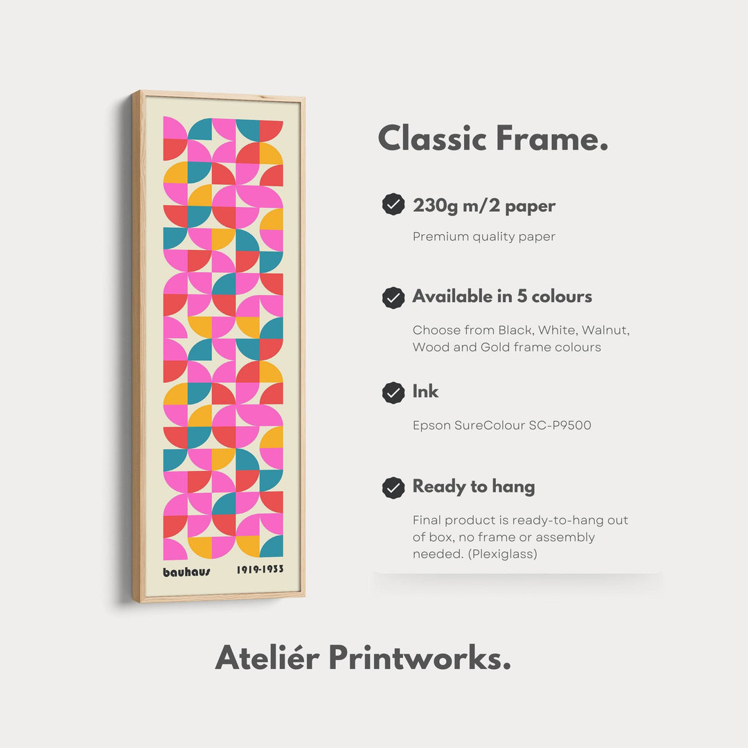 Narrow Long Framed Canvas Bauhaus Beige Geometric - Atelier Printworks