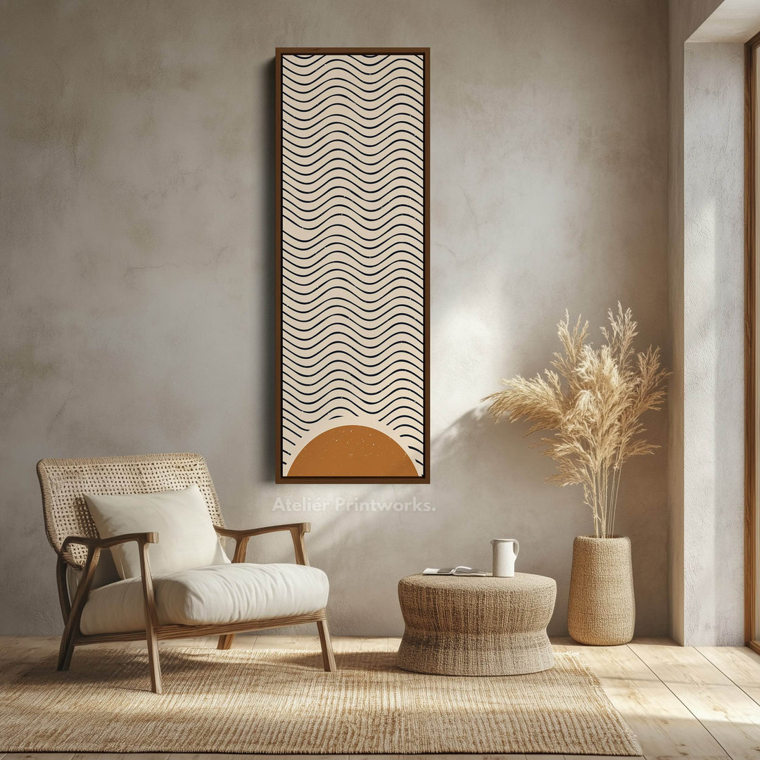 Minimalist Sunrise Waves Long Framed Canvas Wall Art for Hallway or Meditation Space - Atelier Printworks